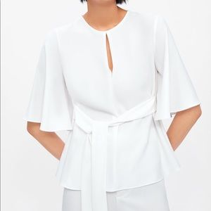 ZARA Flutter Sleeve Tie-Waist Blouse